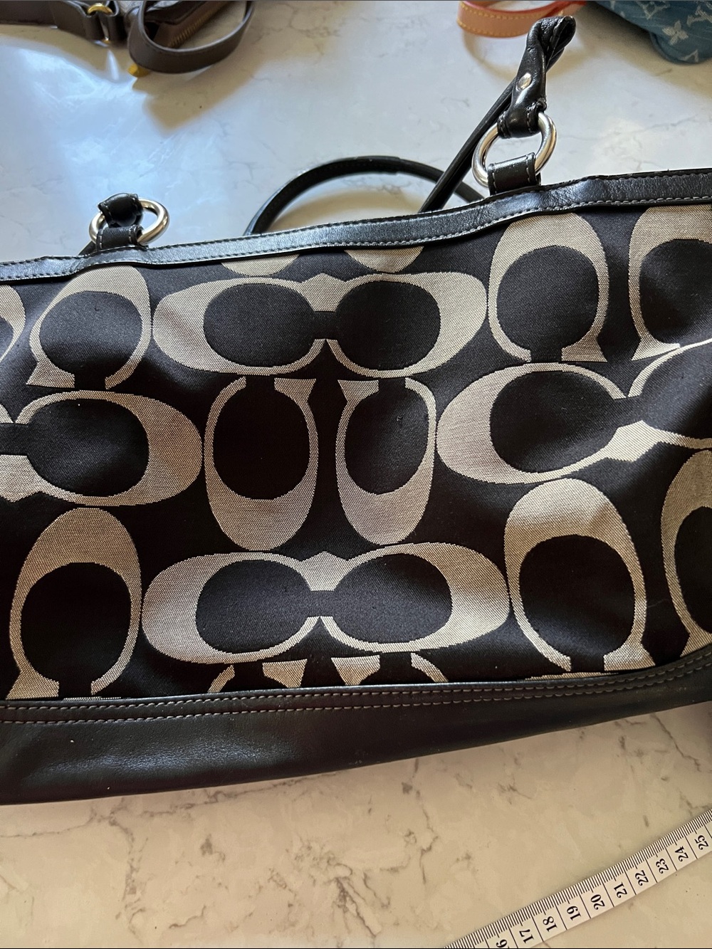 Coach Black and Cream Signature Canvas Tote with Leather Trim bonus wallet inc. - Picture 2 of 9